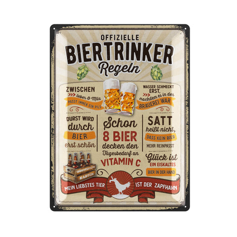 LANOLU Retro Blechschild Biertrinker Regeln 30x40cm