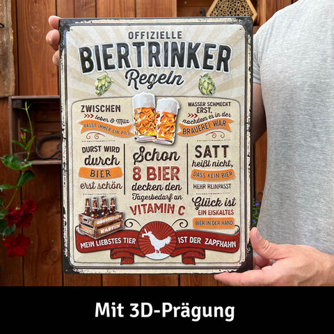 LANOLU Retro Blechschild Biertrinker Regeln 30x40cm