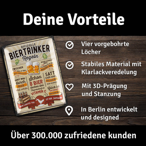 LANOLU Retro Blechschild Biertrinker Regeln 30x40cm