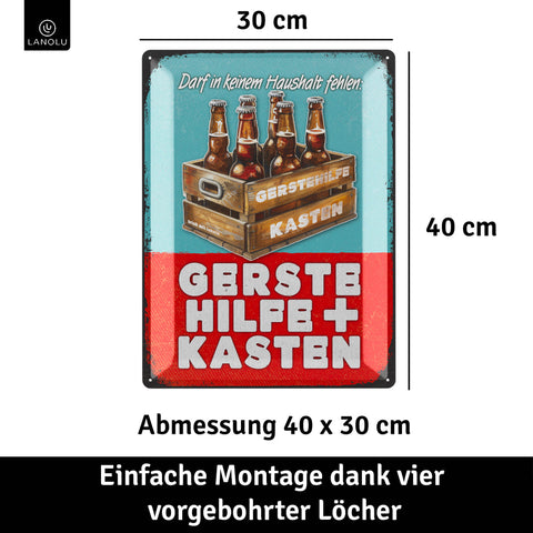LANOLU Retro Blechschild Gerstehilfe Kasten 30x40cm