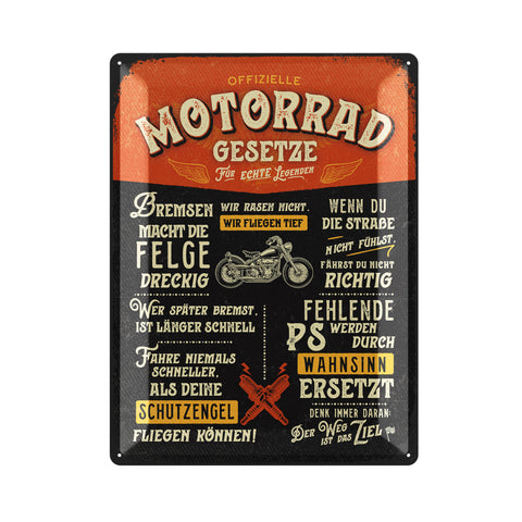 LANOLU Blechschild Motorrad Gesetze 30x40cm