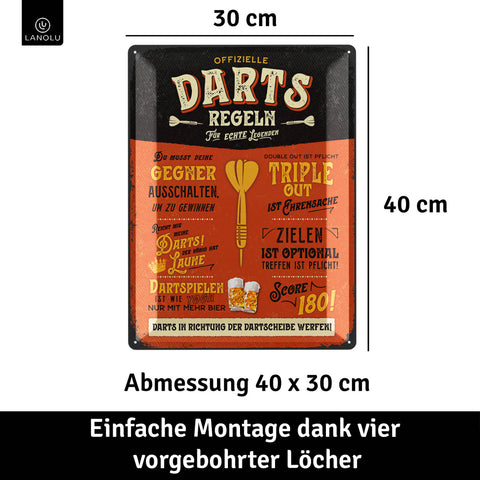 LANOLU Blechschild DARTS-Regeln 30x40cm