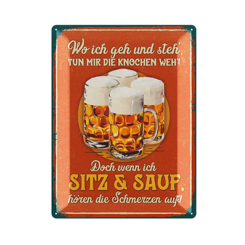LANOLU Blechschild Wo ich geh' und steh' tun mir die Knochen weh 30x40cm