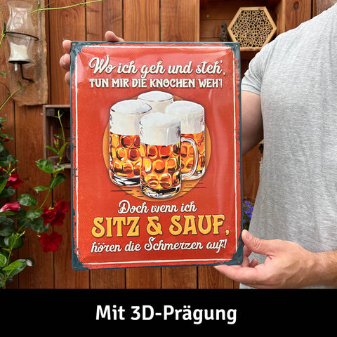 LANOLU Blechschild Wo ich geh' und steh' tun mir die Knochen weh 30x40cm