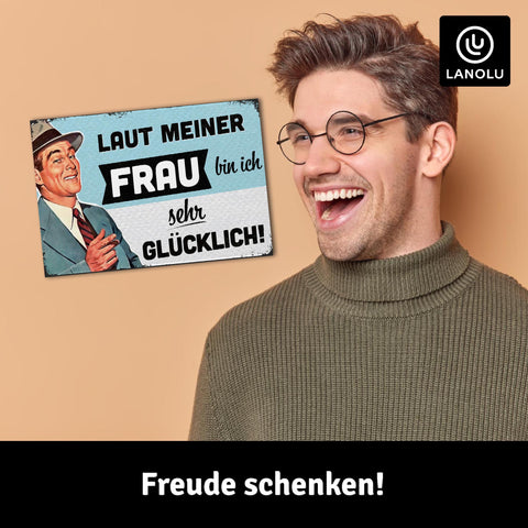 LANOLU Fotomagnet Laut meiner Frau glücklich - 8x5,5 cm