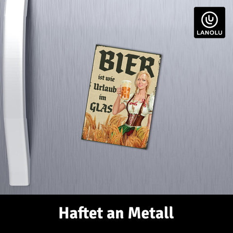 LANOLU Fotomagnet "Bier ist wie Urlaub im Glas" - 8 x 5,5 cm