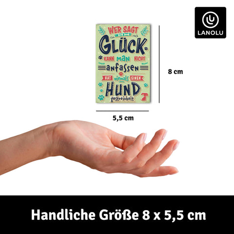 LANOLU Fotomagnet "Glück Hund gestreichelt" - 8 x 5,5 cm