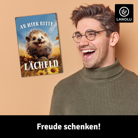 LANOLU Fotomagnet "Igel ab hier bitte lächeln" - 8 x 5,5 cm
