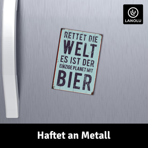 LANOLU Fotomagnet "Rettet die Welt, der einzige Planet mit Bier" - 8 x 5,5 cm
