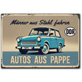 LANOLU Fotomagnet Trabant- Männer aus Stahl fahren Autos aus Pappe - 8 x 5,5 cm