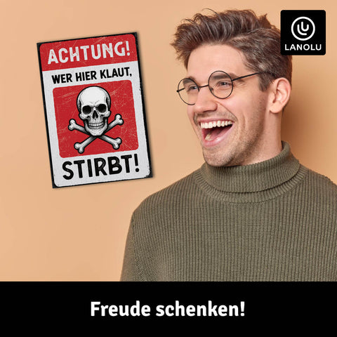 LANOLU Fotomagnet Achtung Wer hier klaut, stribt! 8 x 5,5 cm