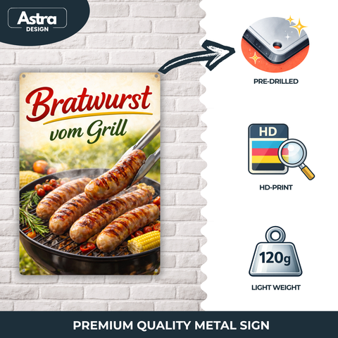 Blechschild 20x30cm – Bratwurst vom Grill Retro Motiv