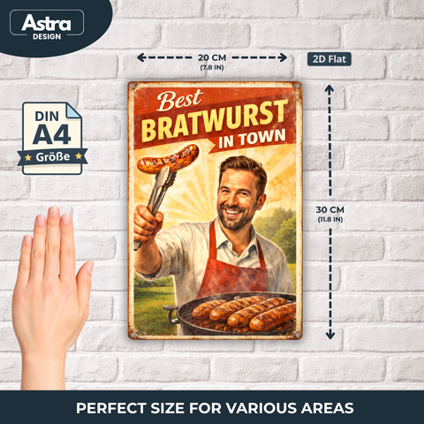 Blechschild 20x30cm – Best Bratwurst in Town Retro Motiv