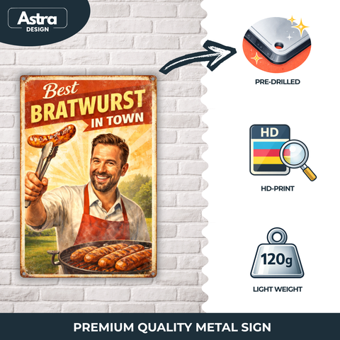 Blechschild 20x30cm – Best Bratwurst in Town Retro Motiv