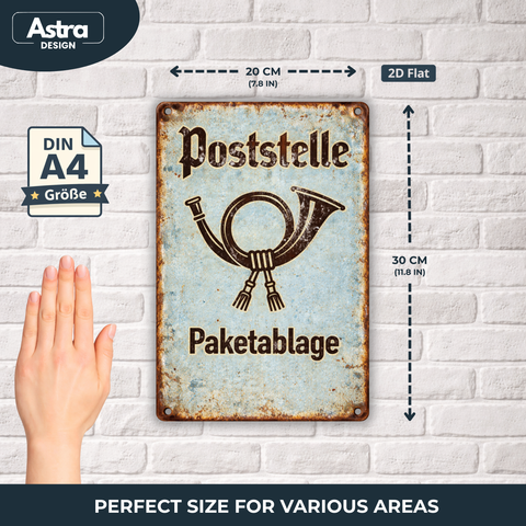 Blechschild 20x30cm – Poststelle Paketablage Retro Schild