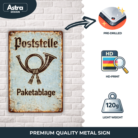 Blechschild 20x30cm – Poststelle Paketablage Retro Schild
