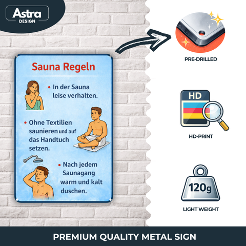 Blechschild 20x30cm – Sauna Regeln Hinweisschild