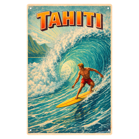 Blechschild 20x30cm – Tahiti Surf Retro Strandmotiv