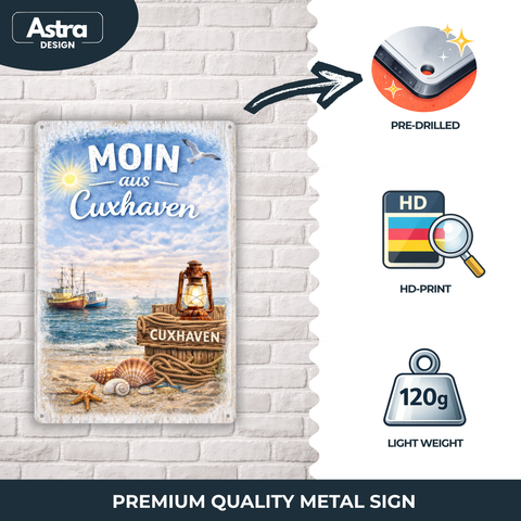 Blechschild 20x30cm – Moin aus Cuxhaven Strandmotiv