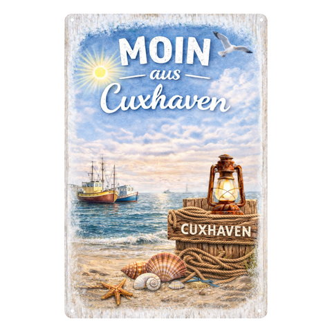 Blechschild 20x30cm – Moin aus Cuxhaven Strandmotiv