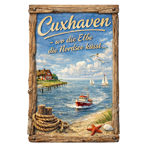 Blechschild 20x30cm – Cuxhaven wo die Elbe die Nordsee küsst