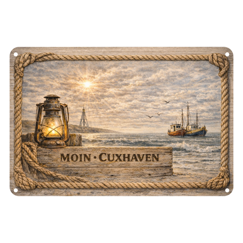 Blechschild 20x30cm – Moin Cuxhaven Nordsee Hafen