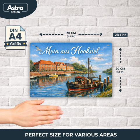 Blechschild 30x20cm – Moin aus Hooksiel Hafen Nordsee