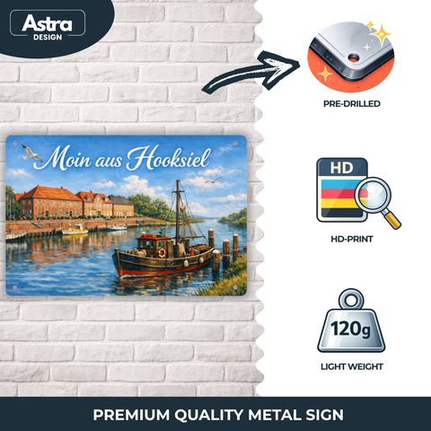 Blechschild 30x20cm – Moin aus Hooksiel Hafen Nordsee