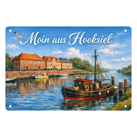 Blechschild 30x20cm – Moin aus Hooksiel Hafen Nordsee