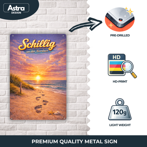 Blechschild 20x30cm – Schillig an der Nordsee Sonnenuntergang Strand