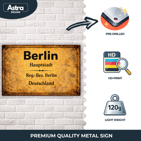 Blechschild 30x20cm – Berlin Hauptstadt Deutschland Vintage Ortsschild