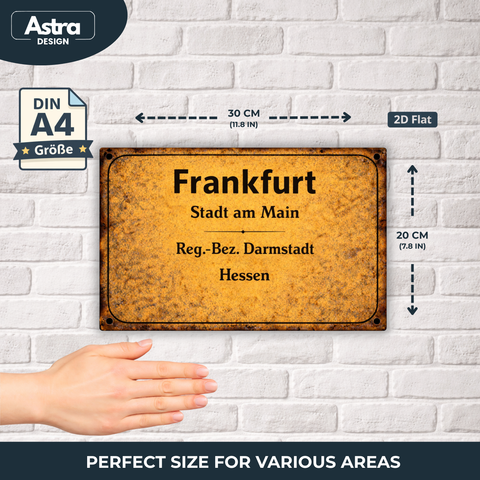 Blechschild 30x20cm – Frankfurt Stadt am Main Hessen Vintage Ortsschild