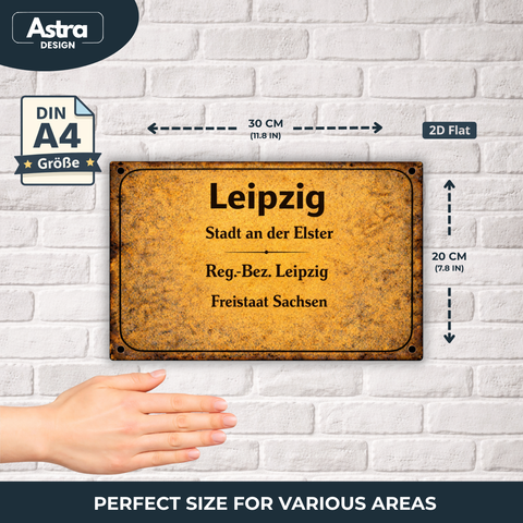 Blechschild 30x20cm – Leipzig Stadt an der Elster Sachsen Vintage Ortsschild