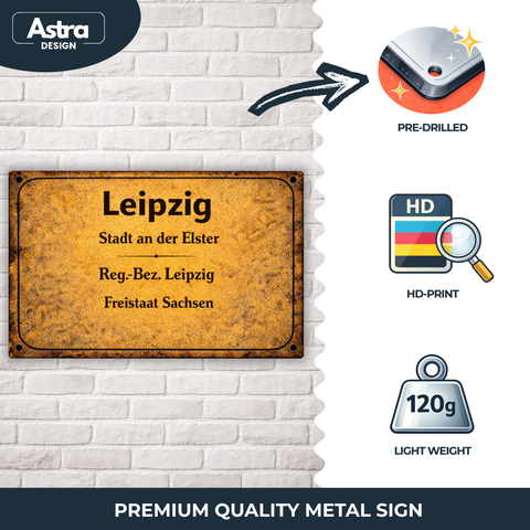 Blechschild 30x20cm – Leipzig Stadt an der Elster Sachsen Vintage Ortsschild
