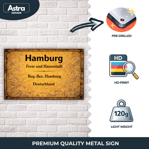 Blechschild 30x20cm – Hamburg Freie und Hansestadt Vintage Ortsschild