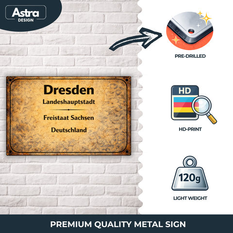Blechschild 30x20cm – Dresden Landeshauptstadt Sachsen Vintage Ortsschild