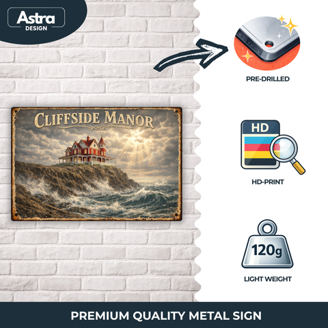 Blechschild 30x20 cm – Cliffside Manor Vintage Küstenvilla Retro Metallschild