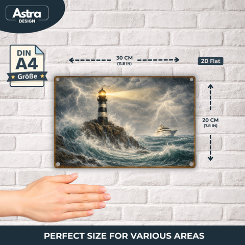 Blechschild 30x20 cm – Leuchtturm im Sturm Vintage Maritime Wanddeko