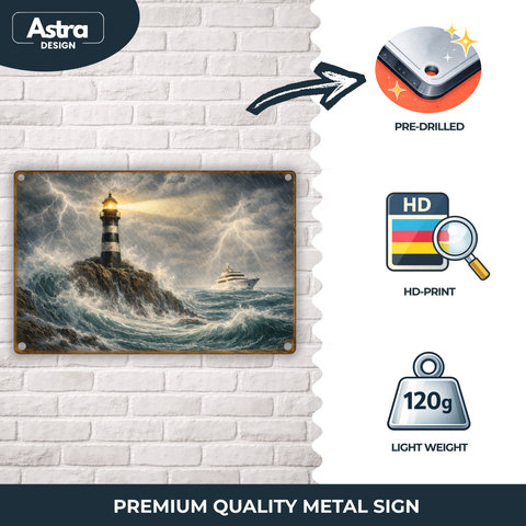 Blechschild 30x20 cm – Leuchtturm im Sturm Vintage Maritime Wanddeko