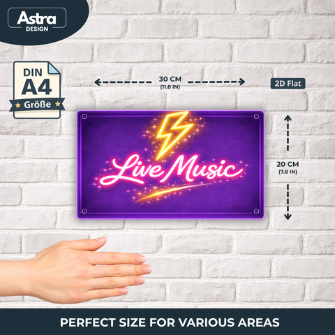 Blechschild 30x20 cm – Live Music Neon Retro Musik Wanddeko