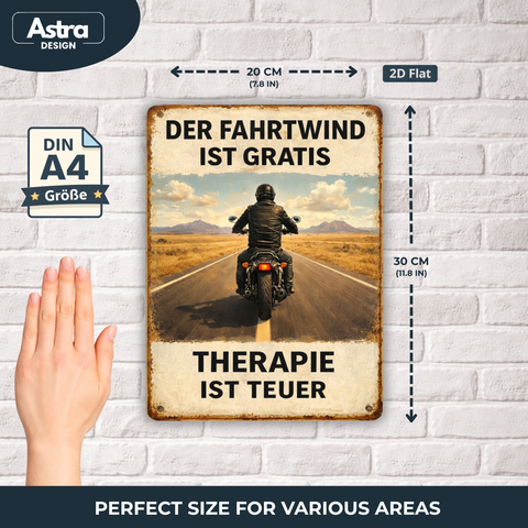 Blechschild 30x20 cm – Der Fahrtwind ist gratis Motorrad Spruch Retro