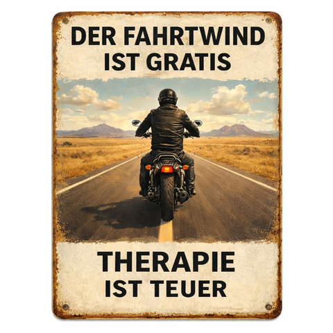 Blechschild 30x20 cm – Der Fahrtwind ist gratis Motorrad Spruch Retro