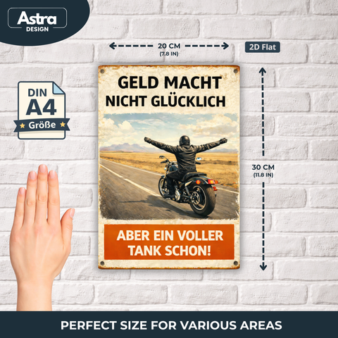 Blechschild 30x20 cm – Geld macht nicht glücklich Motorrad Spruch