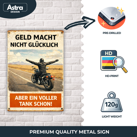 Blechschild 30x20 cm – Geld macht nicht glücklich Motorrad Spruch