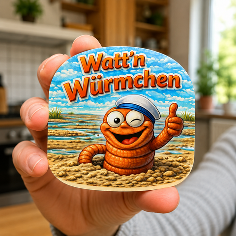 Kühlschrankmagnet „Watt’n Würmchen“ 3D Dekomagnet Küste – 7x7cm