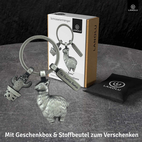 LANOLU Schlüsselanhänger No Drama Lama - Vintage Silber