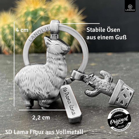 LANOLU Schlüsselanhänger No Drama Lama - Vintage Silber