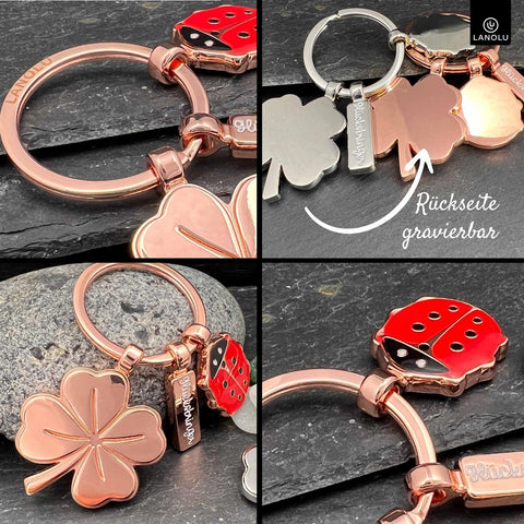 LANOLU Schlüsselanhänger Glücksbringer Glücksi - Roségold