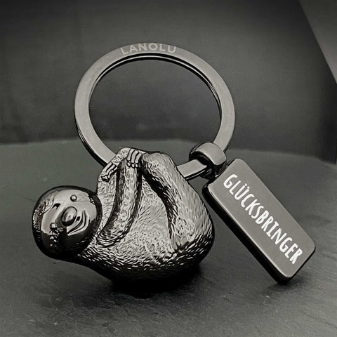 LANOLU Schlüsselanhänger Faultier Larry - Vintage Silber
