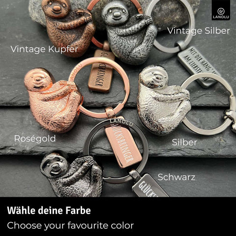 LANOLU Schlüsselanhänger Faultier Larry - Vintage Silber